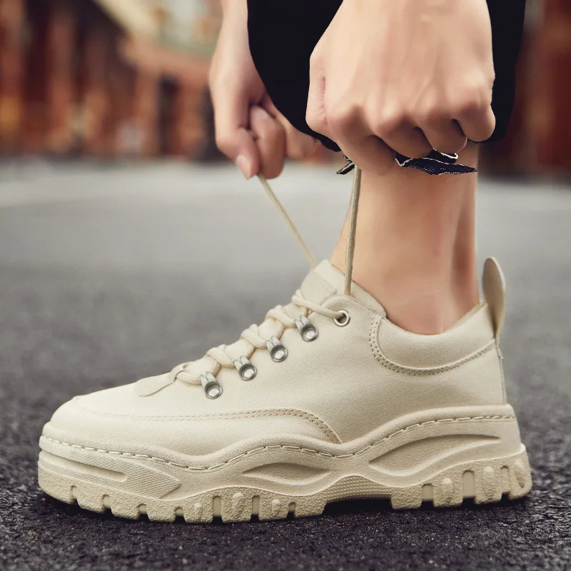 Мужские парусиновые кроссовки с низким верхом удобные повседневные на платформе