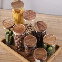 wood lid glass airtight canister kitchen storage bottles jar sealed food container tea coffee beans grains candy jars containers