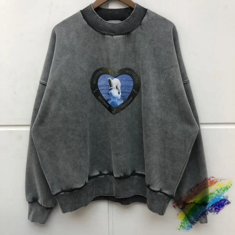 

Heavy Fabric Polar bear printing We11done Sweatshirts Men Women Top Quality WELLDONE Crewneck Hoodie Pullovers