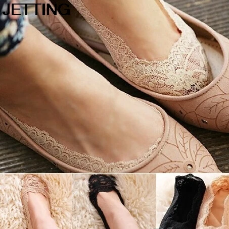 

1pair Summer Women Girl Silica Gel Lace Boat Socks Invisible Cotton Sole Non-slip Antiskid Slippers Anti-Slip Sock