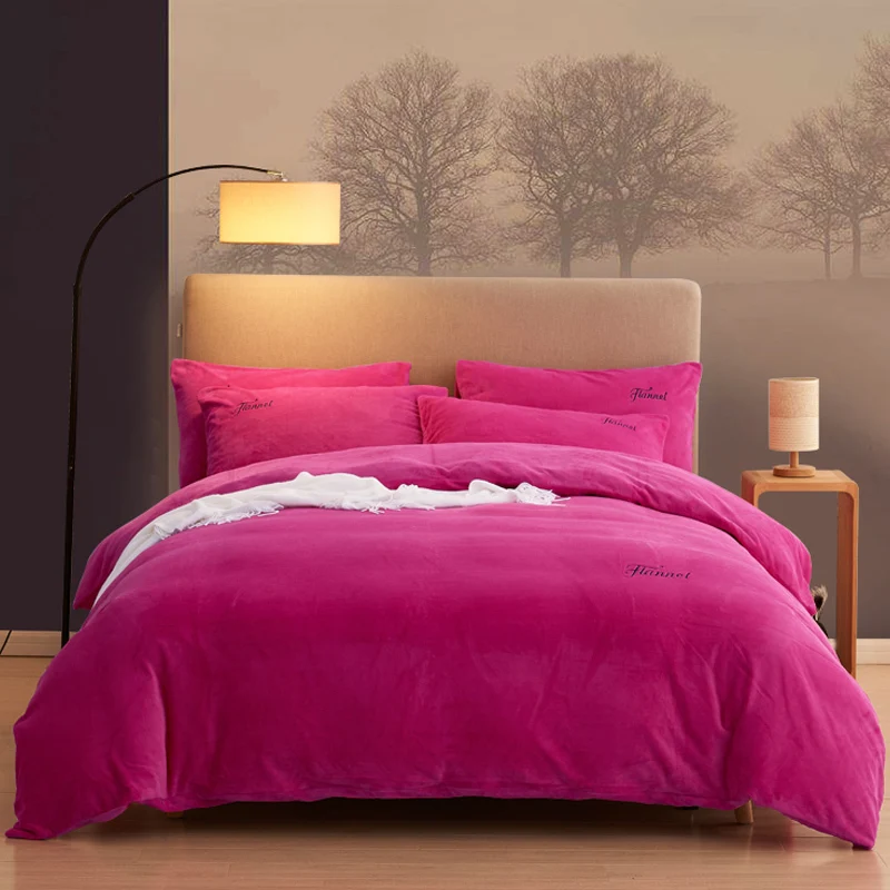 Set - Rose Red Фланелевая ткань, четыре бумажных набора, утепленное, сезонное, плюшевое, двустороннее пуховое одеяло, Коралловое одеяло, постельные принадлежности - Цвет: Set - Rose Red
