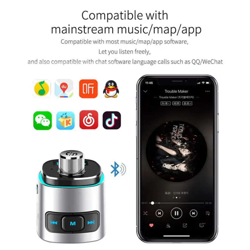 

1PCS Bluetooth FM Transmitter With QC3.0 Charging,Support USB Flash Drive,SD Card,Handsfree Car Kit