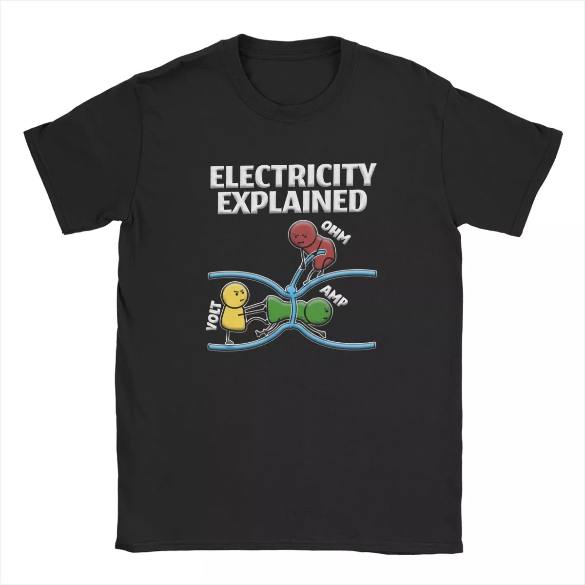 

Men's Funny Electrician Electricity Explained T Shirts Ohm's Law Pure Cotton Clothing Novelty Short Sleeve Tees Printed T-Shirt