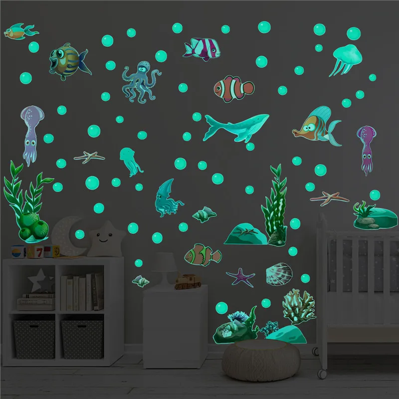 

Underwater Creatures Luminous Wall Stickers for Living Room Kids Room Bedroom DIY PVC Wall Decal Home Decor TV Background