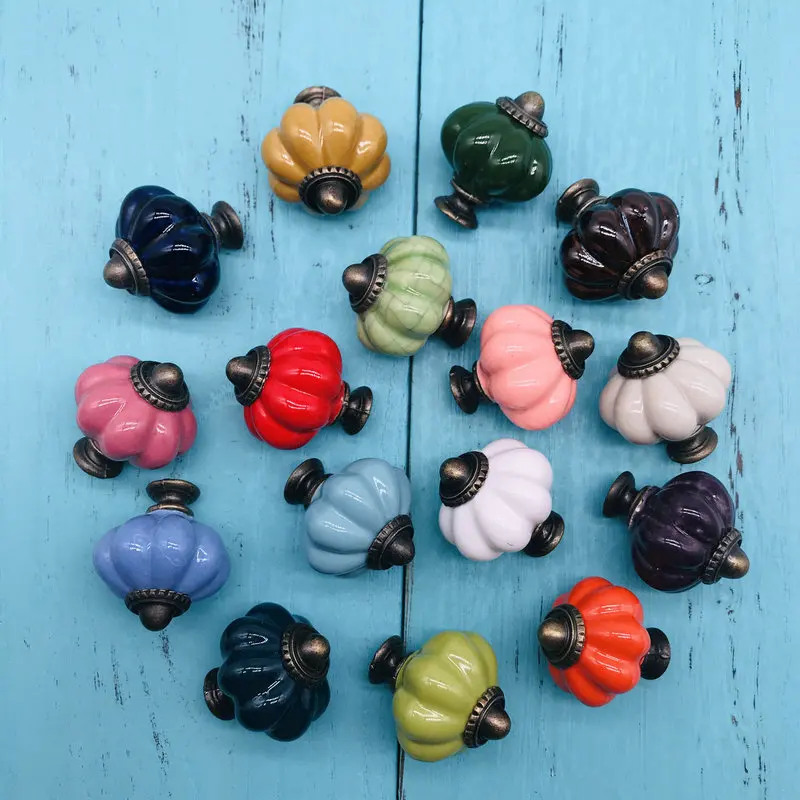 1 шт. 34 мм Тыква Форма Керамика ручки шкаф тянет ящик шкафа фурнитура для кухонной