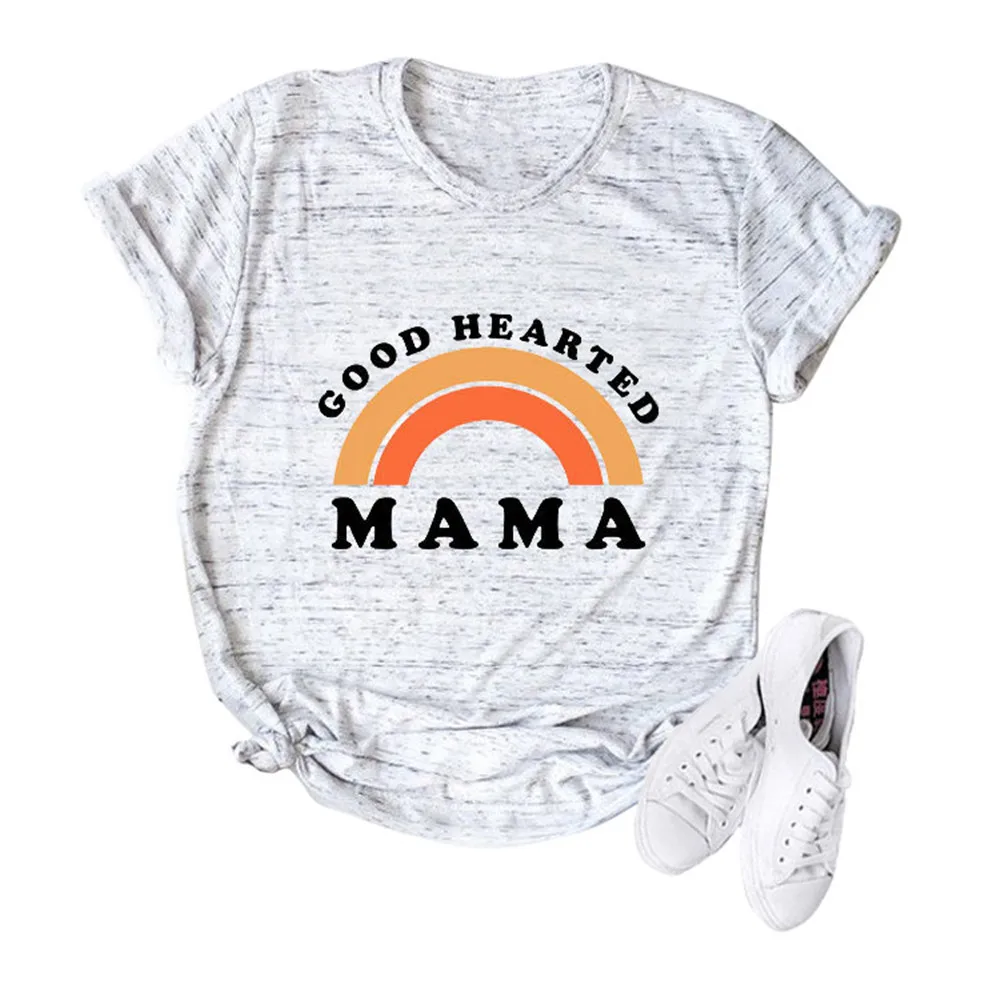 Женская футболка с надписью GOOD HEARTED MAMA коротким рукавом большие размеры|Футболки|
