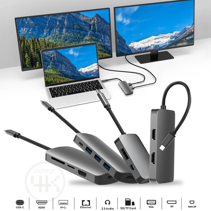 Алюминиевый сплав USB C внешняя мульти Sn Ie карта 3 1 док станция двойной 2 HDMI VGA