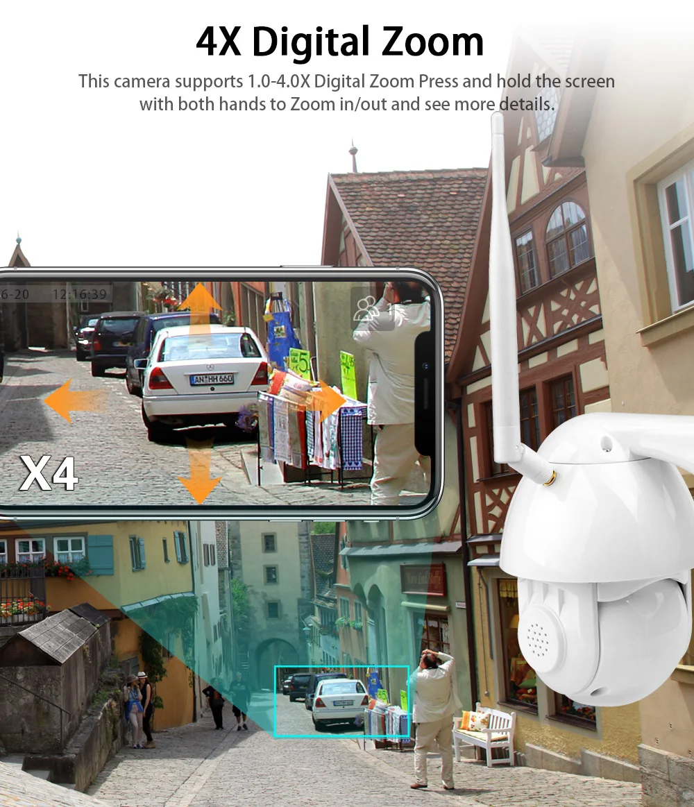 1080P FHD Беспроводная PTZ WiFi IP камера 4 кратный зум обнаружение движения