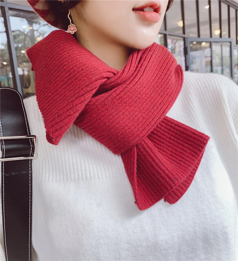 Новый корейский короткий шарф женский утолщенный сплошной цвет шерстяной