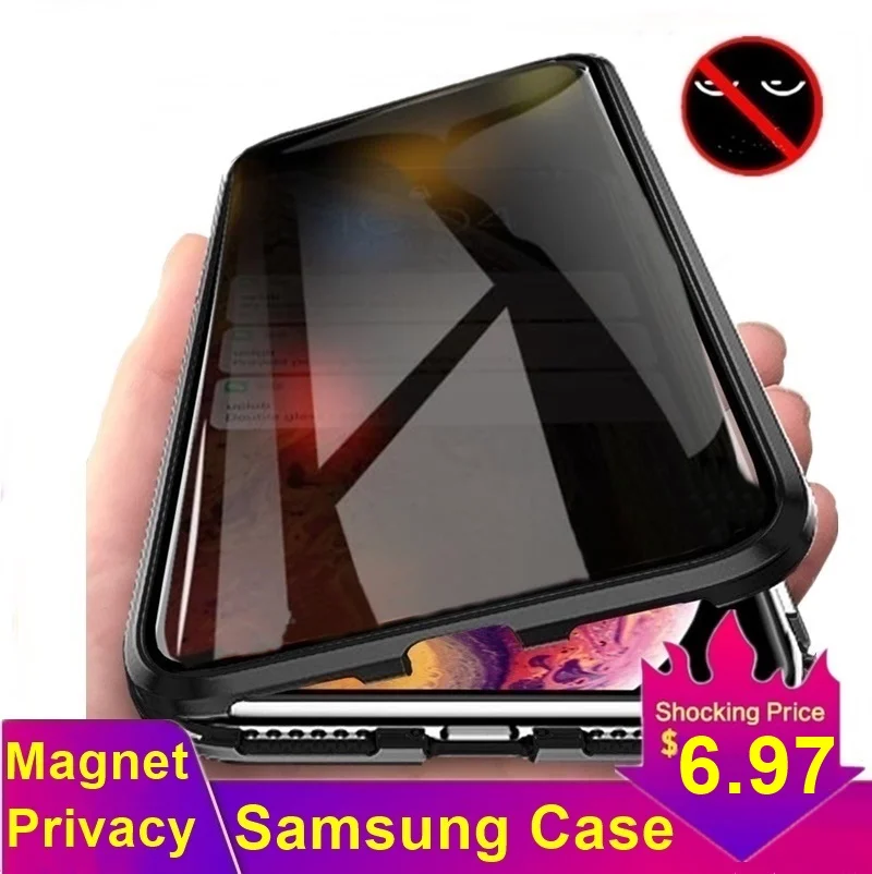 Magnetic Tempered Glass Privacy Metal Case For Samsung S8 S9 S10 S20u S20 Plus Coque 360 Magnet For Samsung Note 8 9 10 + Cover