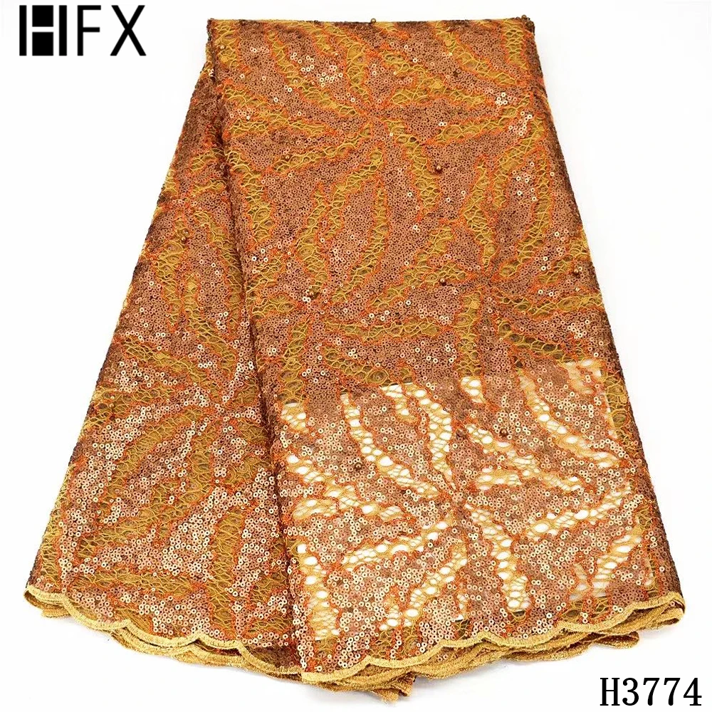 

HFX New Arrival 2020 High Quality African Lace Sequins Lace Fabric Tulle Lace Embroidered Nigerian Lace Fabric For Wedding Dress