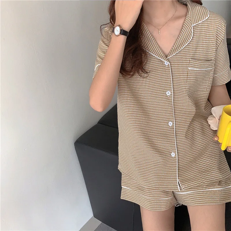 

Alien Kitty Hot Sleepwear Chic Thin Stylish Summer 2021 Women Large Size New All Match Cotton Linen Homewear Loose Pajamas Sets