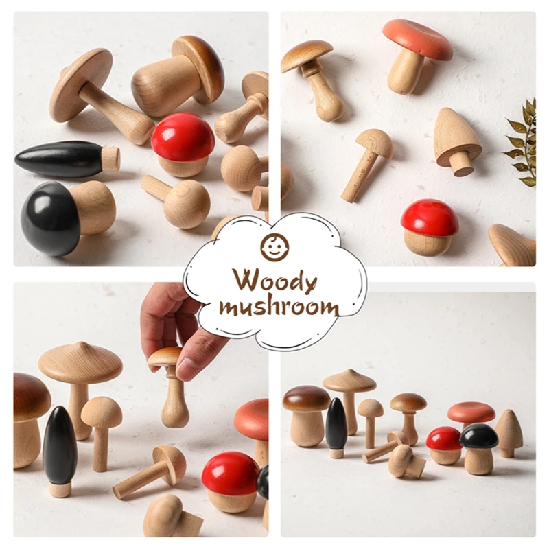 Juego de bloques de apilamiento de setas de madera para ni&ntilde;os, juguete Montessori de ensamblaje educativo temprano, juguete de agarre a juego-1