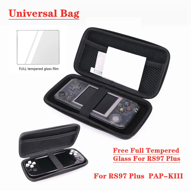 For RS97 PLUS KIII Защитная сумка HEYNOW для RG350 Ретро игровой консоли RG300 RS97 Plus KIII LDK PocketGo игровой плеер, бесплатное закаленное стекло для RS97 - Цвет: For RS97 PLUS KIII