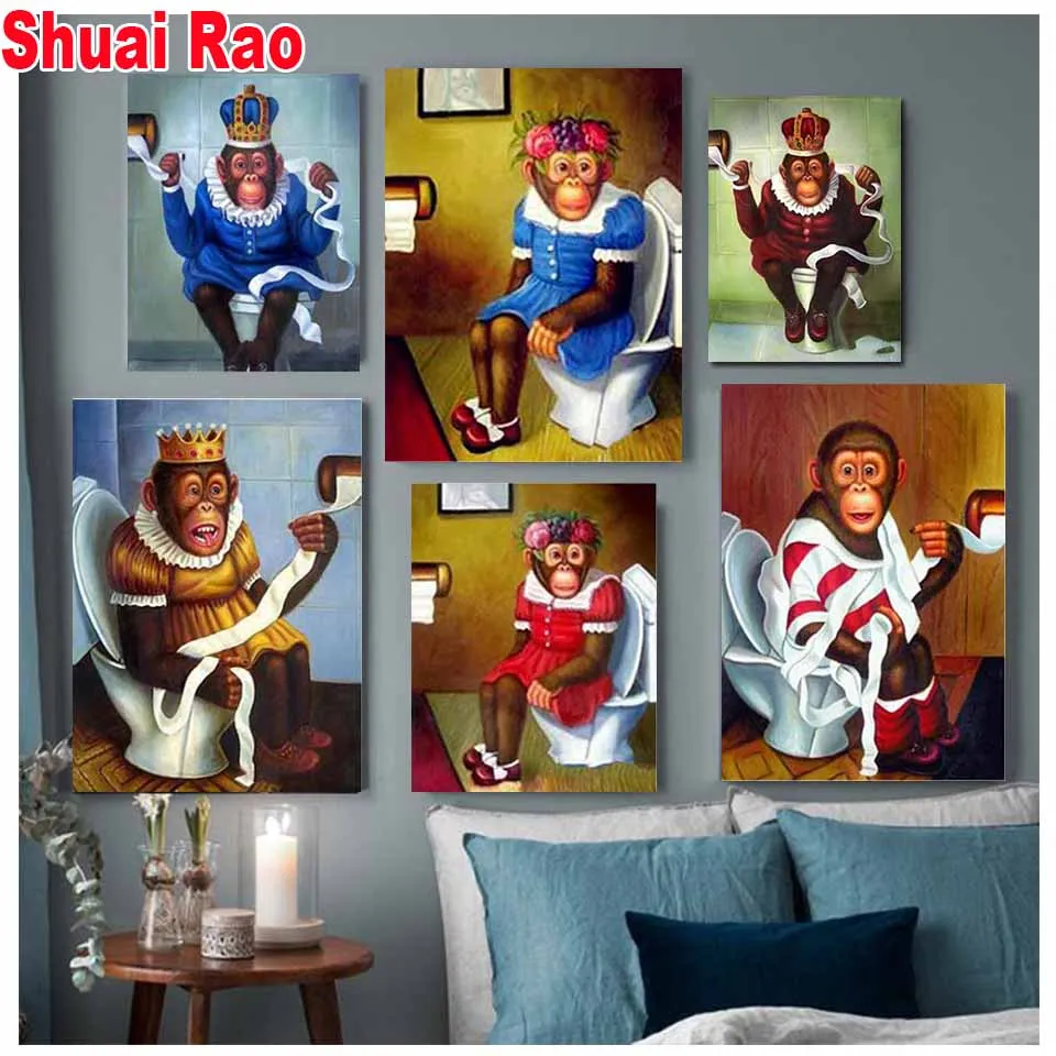 

5 d diy алмазная живопись унитаз обезьяна забавная 3 d вышивка крестом Алмазная мозаика вышивка Стразы и инструменты украшение ванной комнаты,