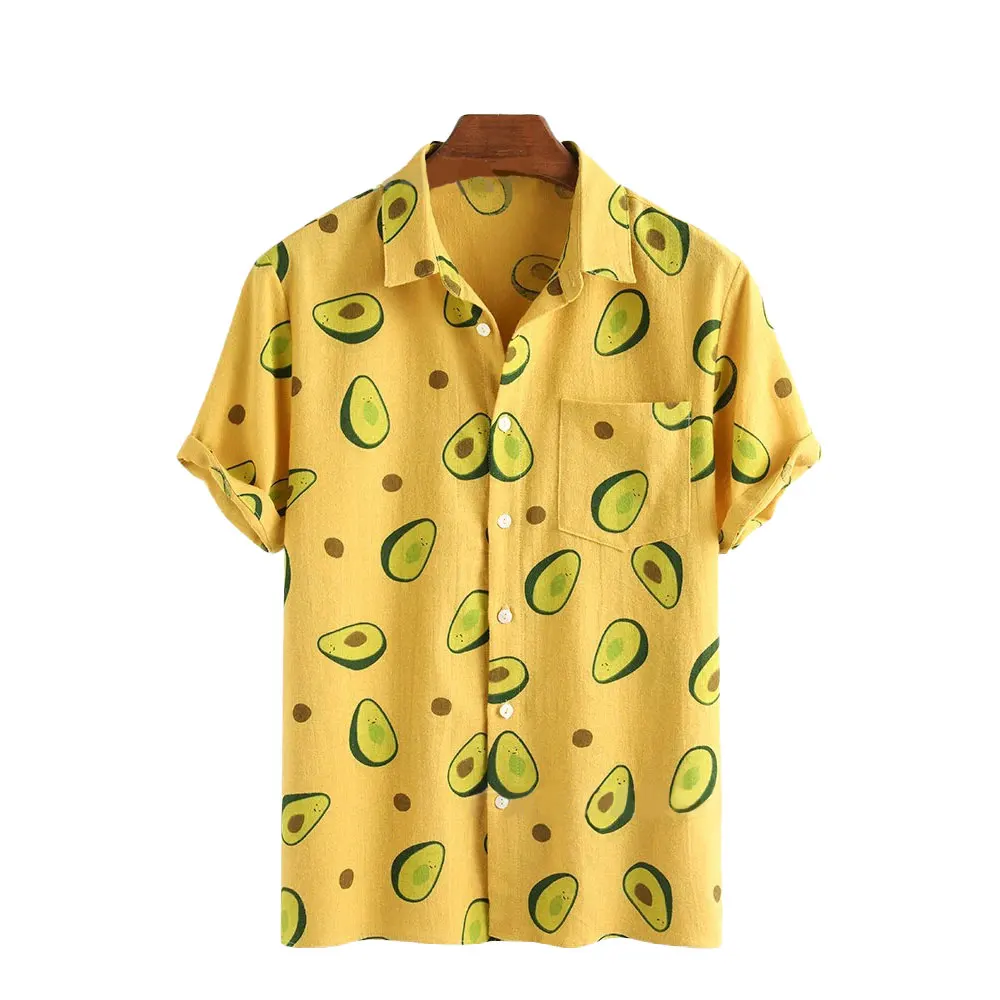 

Рубашка мужская с принтом, модная пляжная одежда для отдыха, Повседневная Блузка на пуговицах, топ с карманами, Мужская одежда, лето