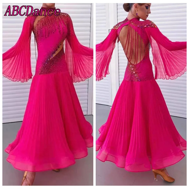 

Новинка 2021, платья для бальных танцев, платья для соревнований, платье для выступлений, зеленый костюм для вальса с длинным рукавом