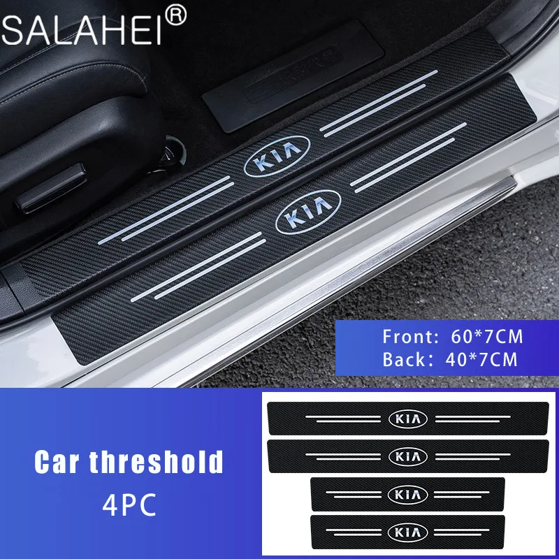 

4pcs Carbon Fiber Textured Leather Car Door Sill Protector Stickers For KIA K2 KX3 KX5 K4 K5 K3S RIO Ceed Creato Optima Sportage