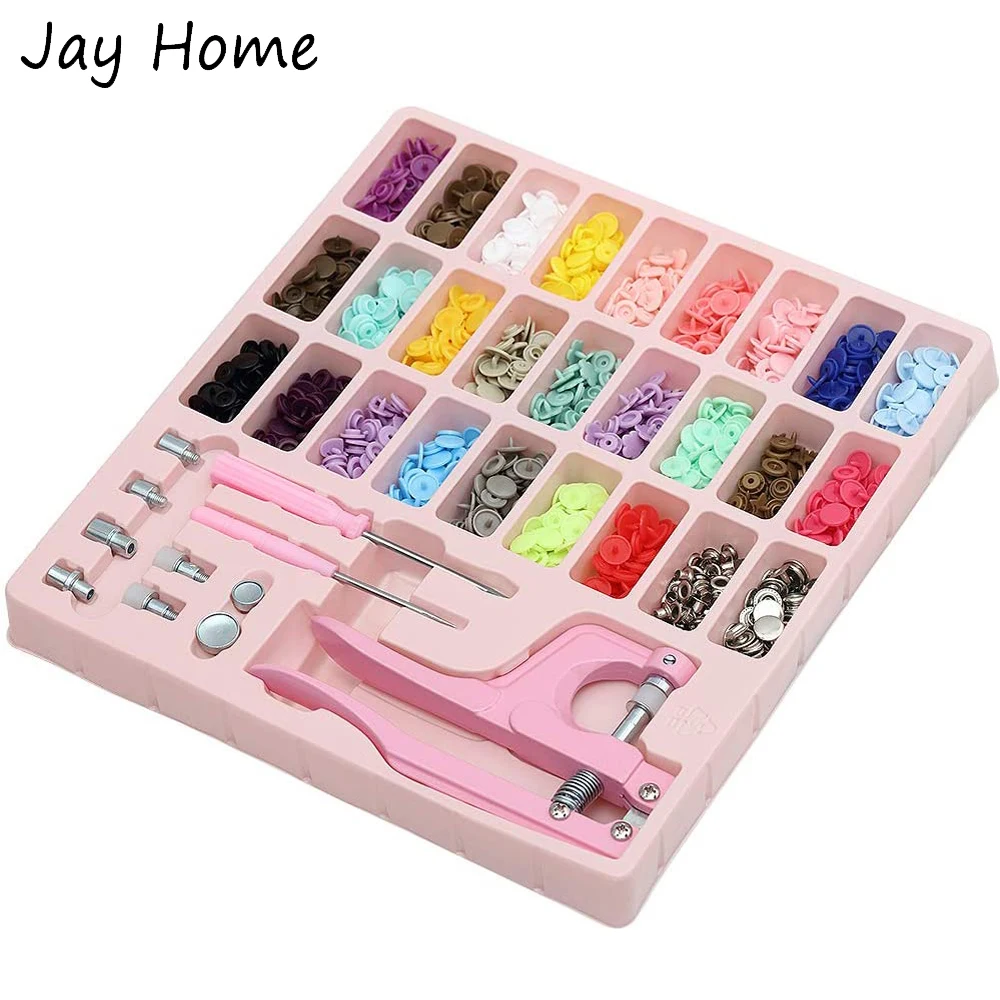 

260 Sets Snap Fasteners Button Kits 1.2CM Size T5 with Pliers Installment Tool Plastic Metal Snaps No-Sew Buttons for Clothes