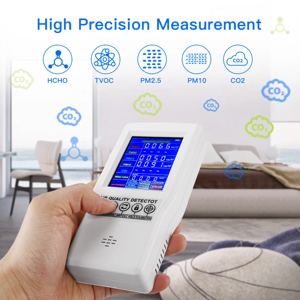 Монитор качества воздуха PM2.5 PM10 цифровой детектор формальдегида HCHO TVOC CO2 с