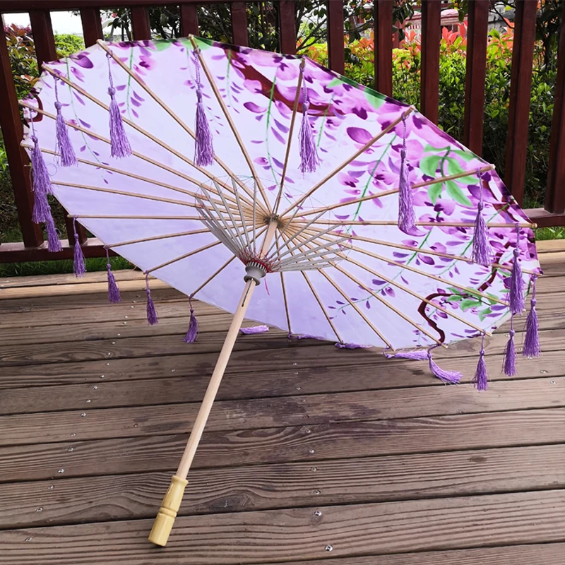 Chinese Silk Umbrella Anime Women Photography Cos Prop Antique Dance Tassels Transparent Japan Paper Wedding Parasol | Дом и сад