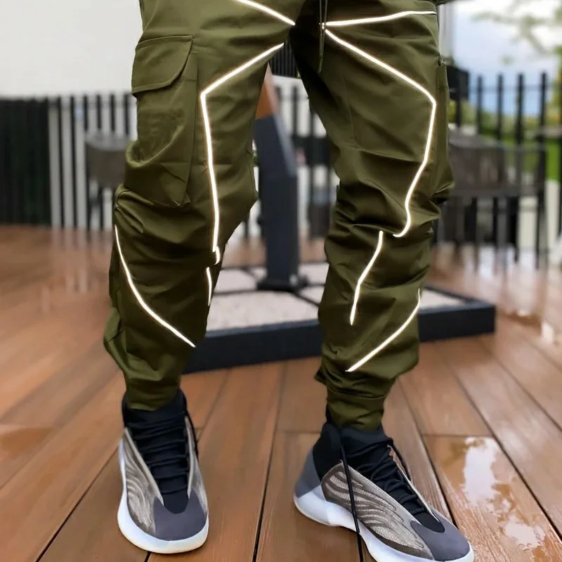 

Joggers Men Harem Pants Reflective Striped Streetwear Hip Hop Sweatpants Harajuku 2020 Autumn New Track Cargo Pant Trousers