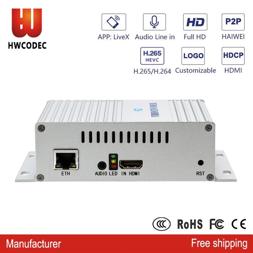 HWCODEC H5110 H.265 HDMI видео аудио кодировщик IPTV для RTMPS P2P SRT HTTP RTSP RTMP UDP ONVIF HLS RTP потоковая