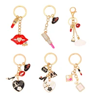 alloy charm keychain gift pendant exquisite fashion rhinestone lipstick lips bag perfume high heels bag purse accessories
