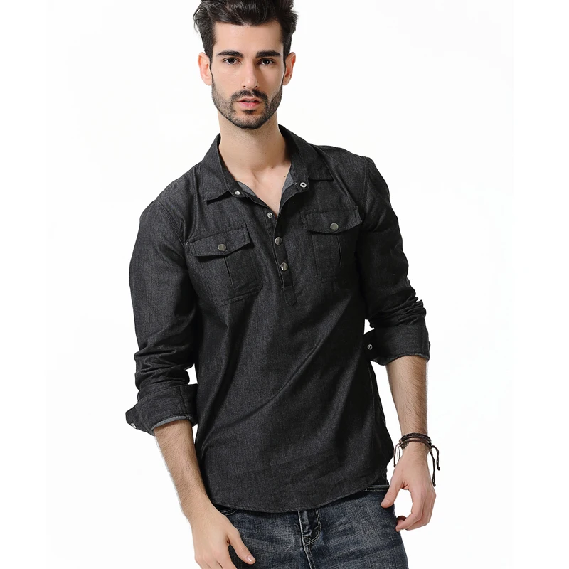 Новая длинная джинсовая рубашка Mouwen с двойными карманами на пуговицах для мужчин