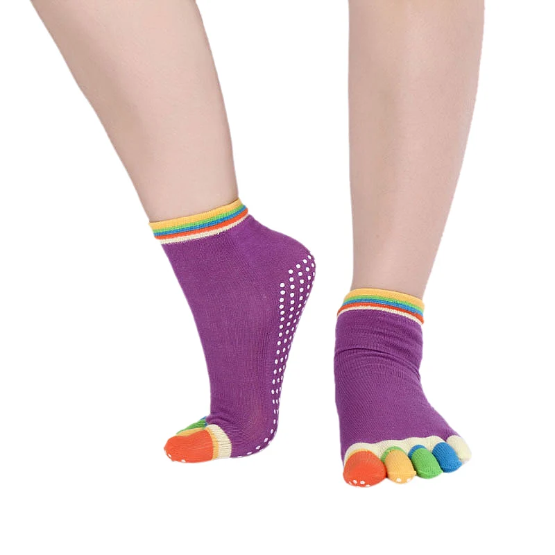 colorful dark purple Женские нескользящие носки для йоги, нескользящие носки, женские носки для балета, танцев, тренажерного зала, фитнеса, пилатеса, балета - Цвет: colorful dark purple