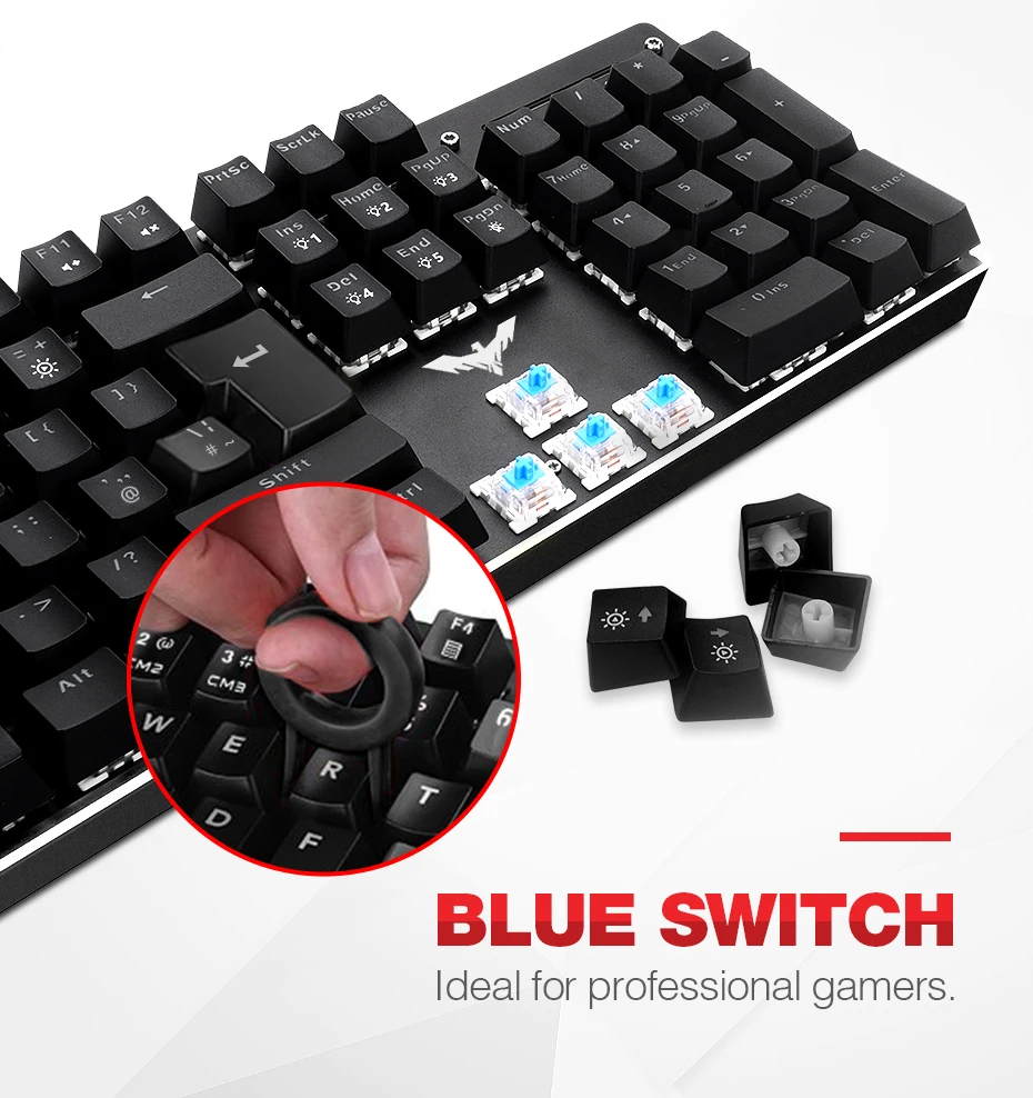 HAVIT Mechanical Gaming Keyboard with Blue or Red Switch, 87/104 Keys, for Tablet Desktop with Russian Sticker image 2