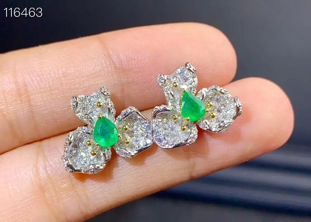 Новый натуральный изумруд серьги 925 серебро двухцветные покрытие наносится