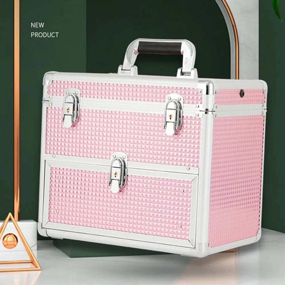 Portable Aluminum Frame Suitcase ABS Bag Cosmetic Case Makeup Mirror LED Light Toolbox Hairdressing Nail Art Make Up Storage Box