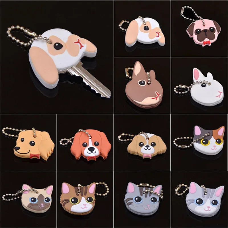 

Silicone Puppy Pug Cat Rabbit Key Cover Cap Keychain Key Ring PVC Key Case Gift Keychain