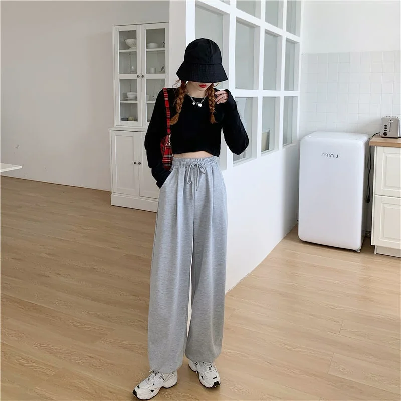 

Fashion Women's Sports Pants Houzhou Gray Loose Fashion Super Large Sports Pants Black Trousers Women Jogger Street Casual Wear