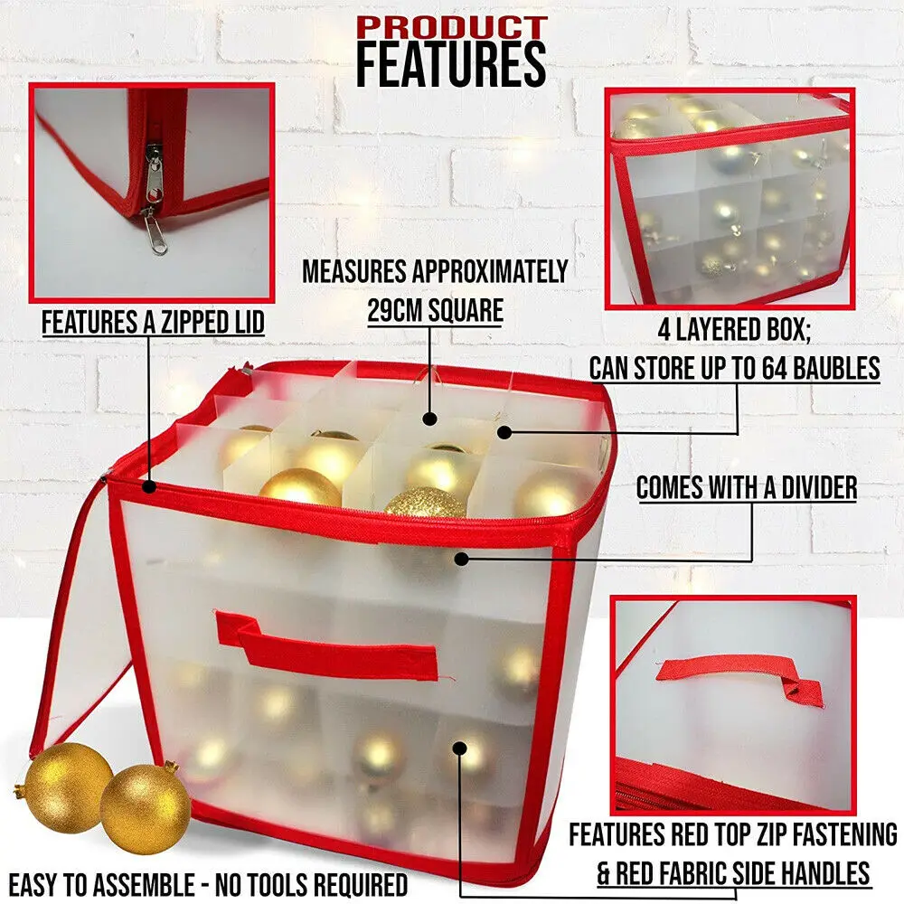 

64 Baubles Storage Box Christmas Xmas Tree Decoration Organizer Baubles Decor Bag Bauble Storage Divider Home Decoration Box