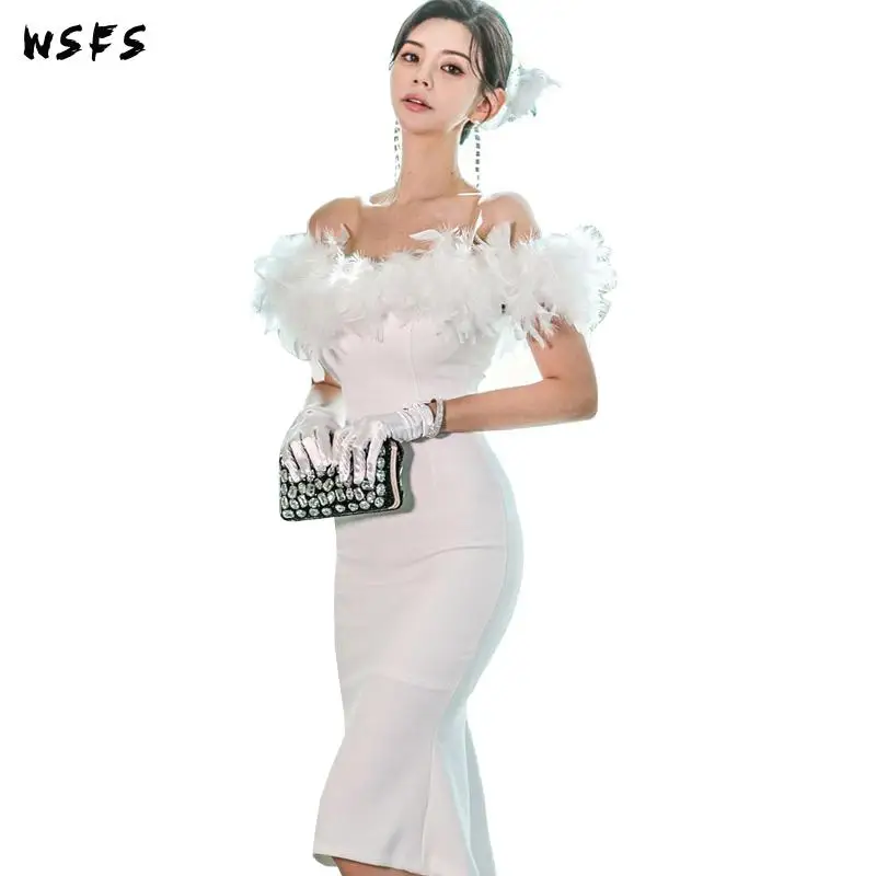 Летнее женское платье винтажные платья с перьями на день рождения белое вечернее
