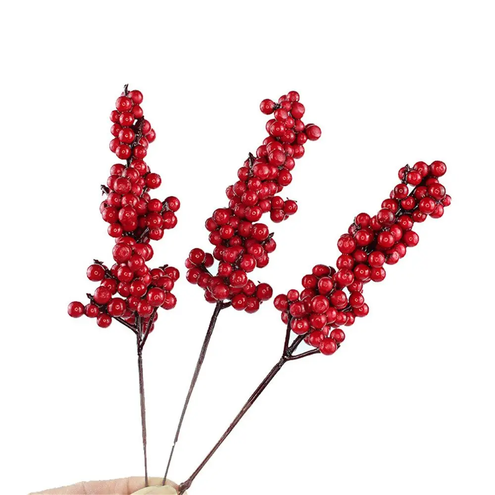 

13-26cm Christmas Tree Decor Flower Branch Red Berry Bouquet Bubble Artificial Pine Cone Wedding Party Decor Festive Supplies