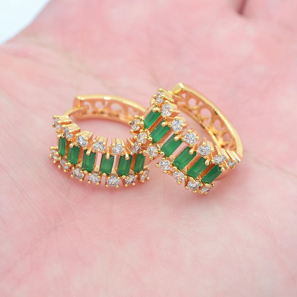 

Gold Color Women Fashion Luxury Green Cubic Zirconia CZ Huggie Hoop Earrings Jewelry