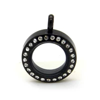 10pcs 20mm black with rhinestone floating locket magnetic stainless steel floating locket pendat for diy jewelry