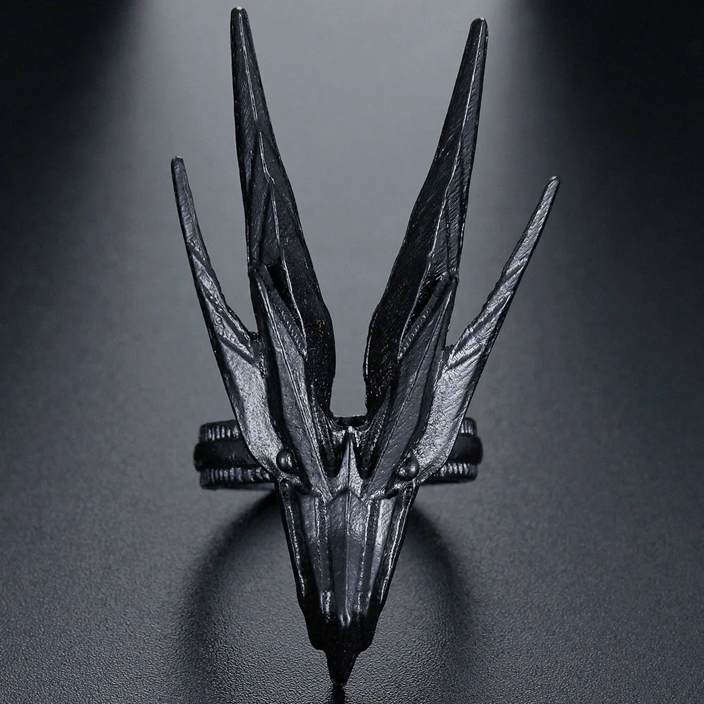 Властное черное металлическое Открытое кольцо в стиле панк с головой дракона для