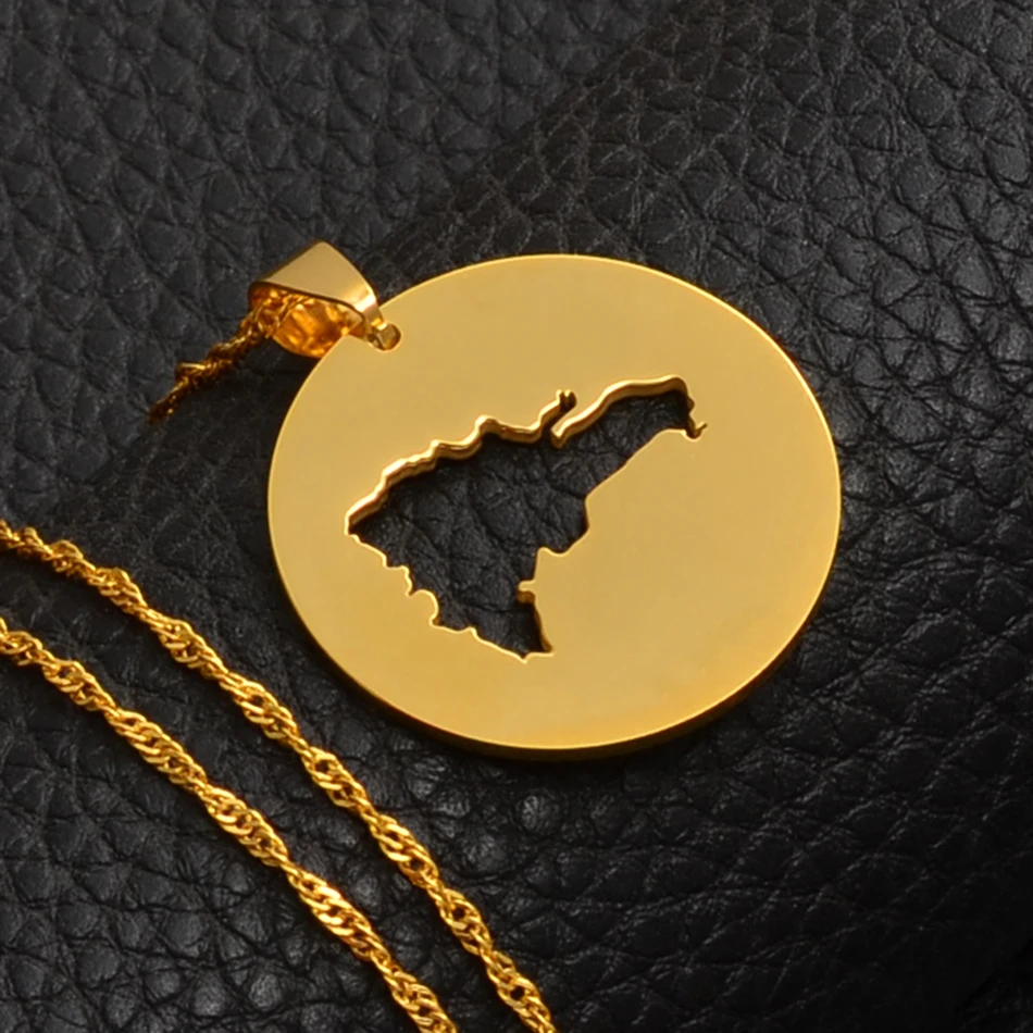 Anniyo The Dominican Republic Map Pendant Necklaces for Women/Men Gold Color Jewelry of Dominica Patriotic Gifts #016321 | Украшения и