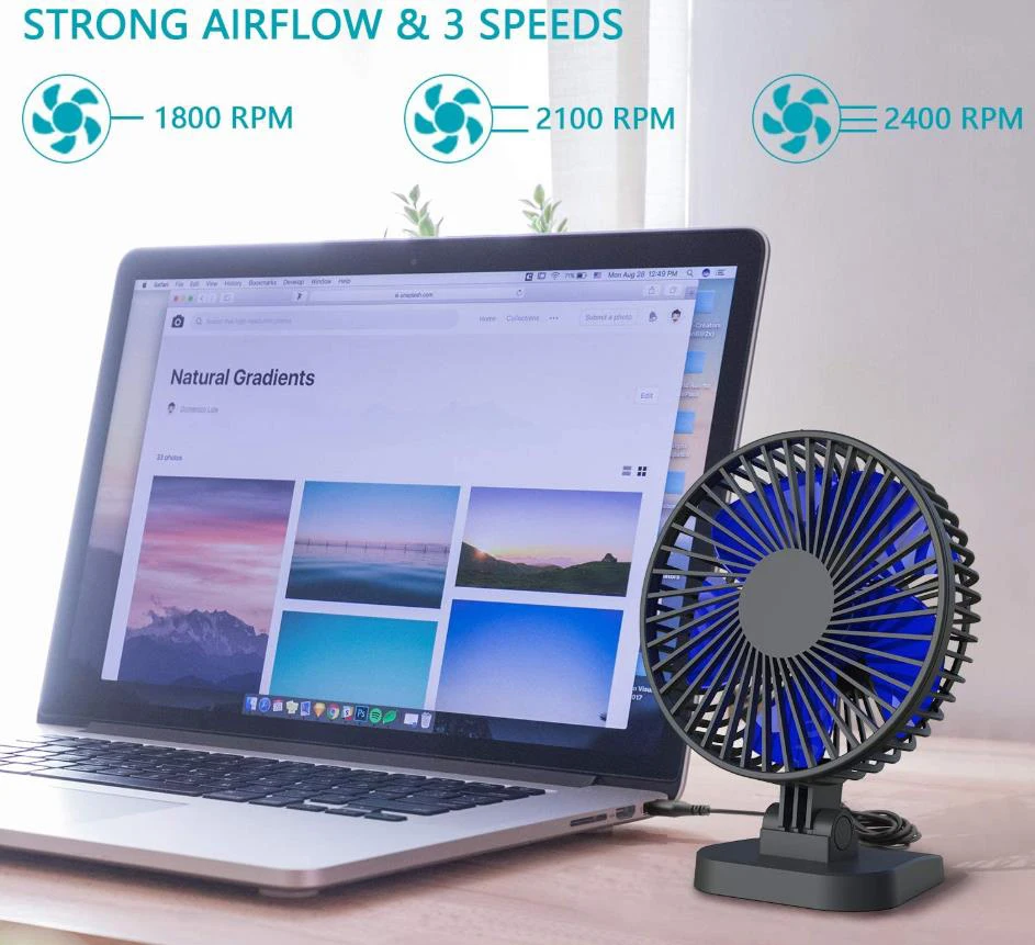 

Mini USB Desk Fan Strong Airflow Whisper Quiet Portable Fan for Desktop Office Table 3 Speeds