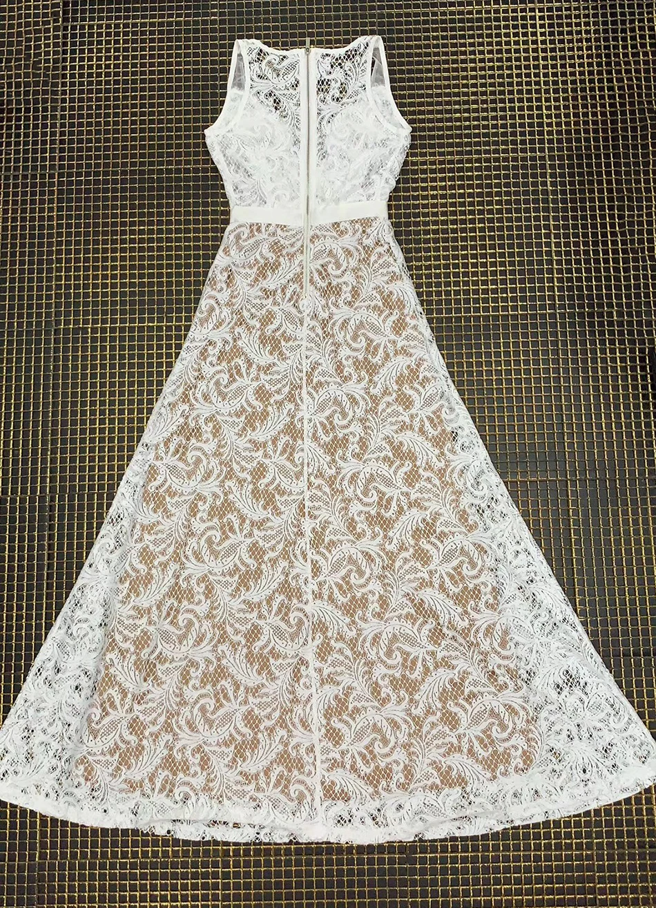 

2020 New Bandage Dress Women Vestido White Lace Celebrity Evening Party Dresses Sexy Backless sleeveless Bodycon Club long Dress