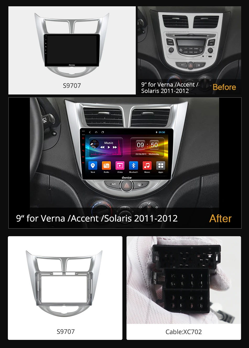 Автомобильный DVD-радиоплеер Ownice Android 7 1 360 с панелью ОЗУ для Hyundai Solaris accent Verna 2011 -2016