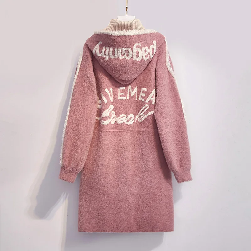 Женский длинный кардиган из искусственной норки и кашемира Свободный вязаный с