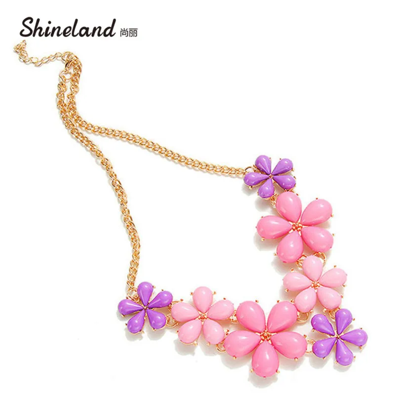 Женское Ожерелье чокер с крупным цветком ярко розовое и синее золотое ожерелье