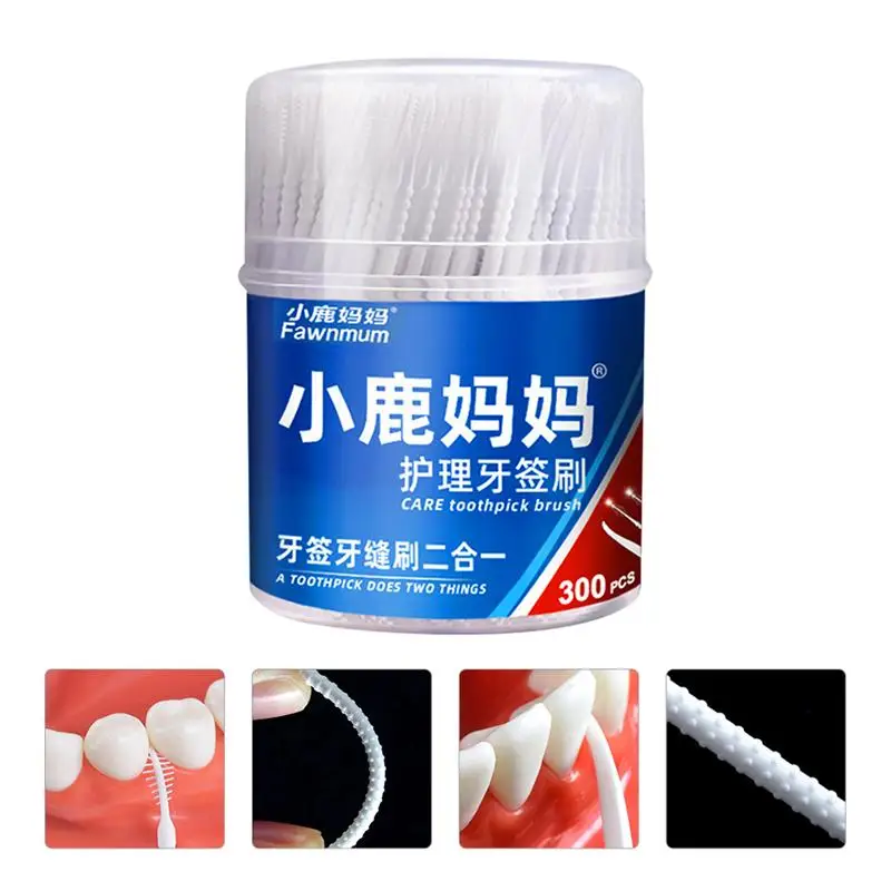 

300Pcs Disposable Interdental Brush Double-head Toothpick Interdental Cleaners