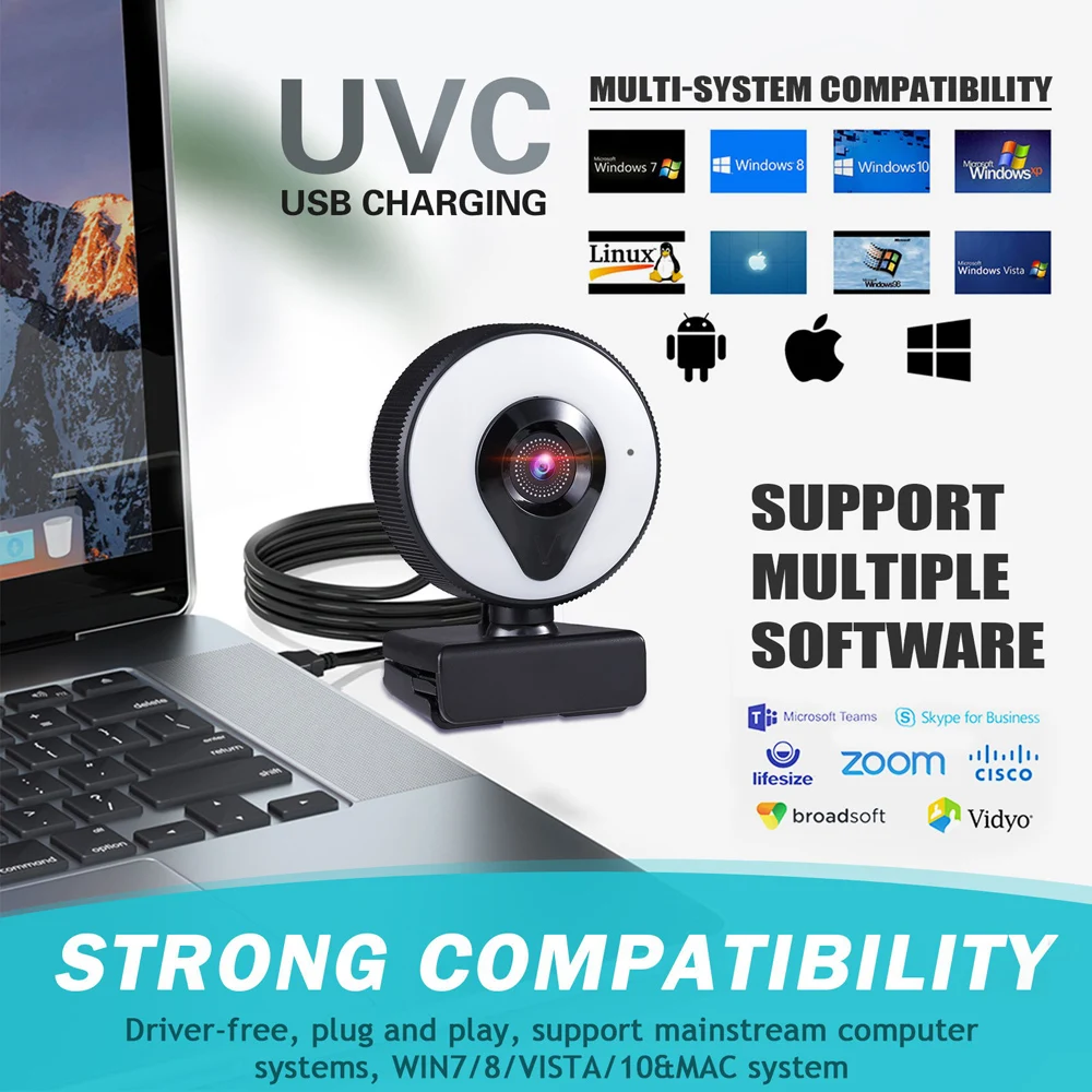 webcam 1080p 2k 4k 8k full hd web camera for pc computer laptop usb web cam with microphone and ring light web camara webcamera free global shipping