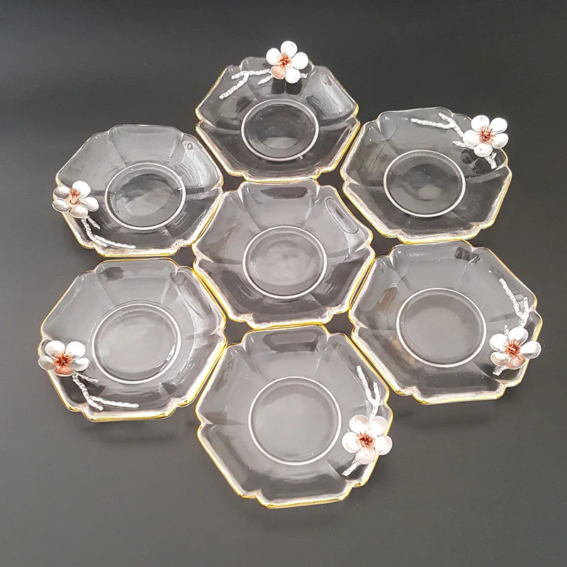 

Three-dimensional plum glass small tea cup Japanese hammer pattern non-slip heat-resistant Kung Fu tea set Cup holder,Coaster